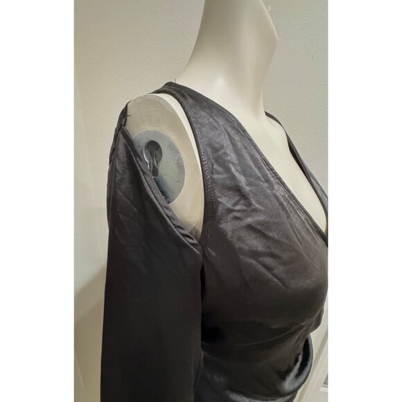 ASTR The Label Dress Satin Long Sleeve Shoulder Cutout Draped Mini Black Dress - Picture 5 of 6